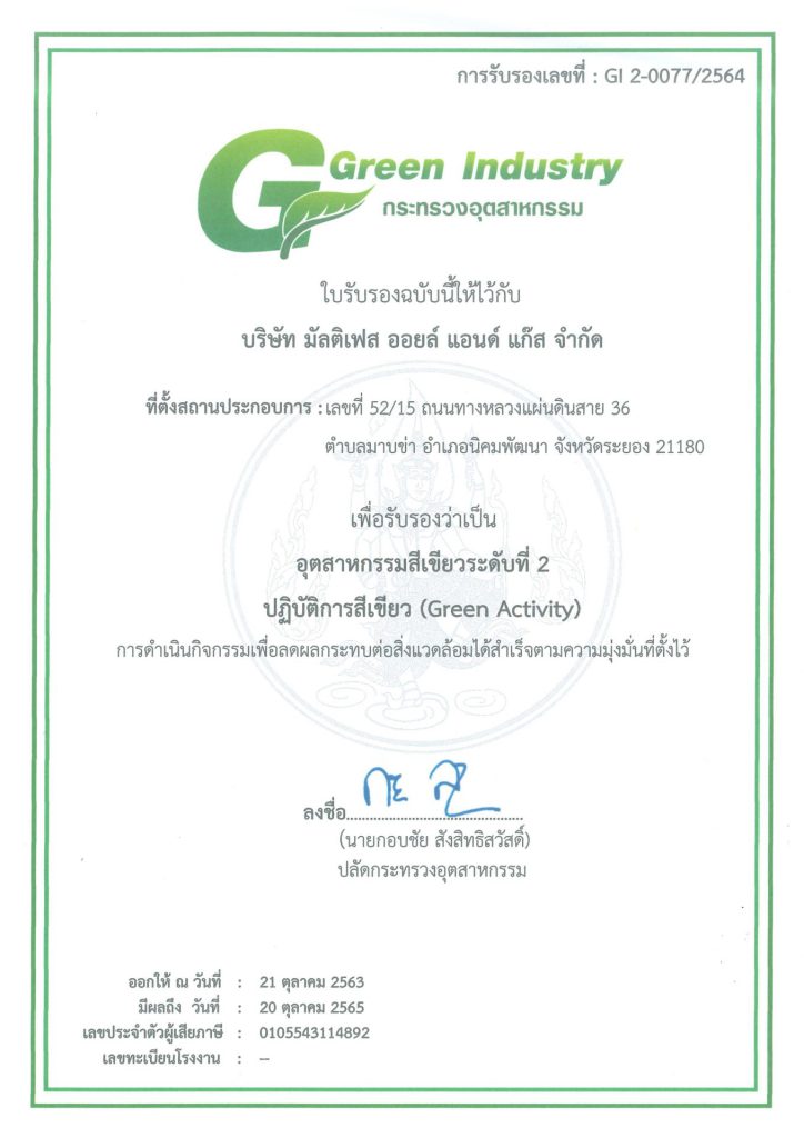 certificate Green-Industry