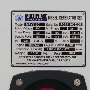 สต็อคเครื่องกำเนิดไฟฟ้าพร้อมส่ง พิกัด Standby Power: 88 kw / 110 kva (เครื่องกำเนิดไฟฟ้าตู้ครอบเก็บเสียง)